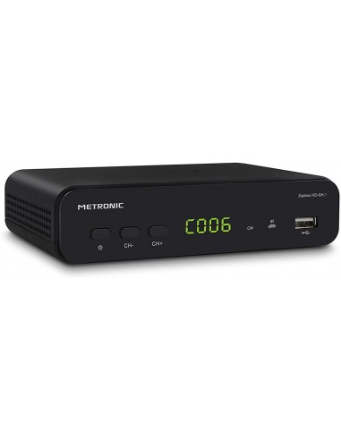 Metronic 441624 Zapbox HD-SH.1 Ricevitore TDT DVB-T2 HEVC, Funzione PVR, Prese USB, HDMI, SPDIF, RJ45