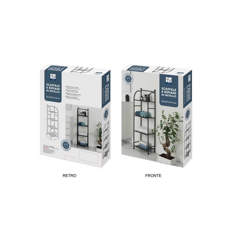 Scaffale 4 ripiani in metallo bianco L 33,5 x H 116 x P 27,6