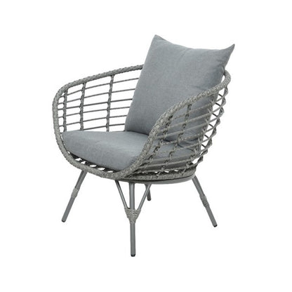 Salotto Evora 3 Pezzi Grigio - Poltrone e Tavolino in Vimini con Piedini Regolabili