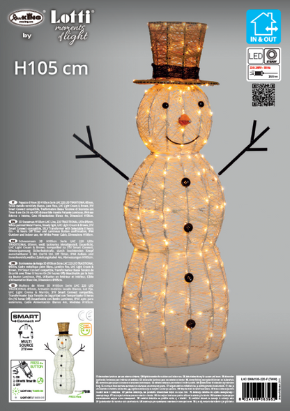 Pupazzo di Neve led 3D H105 cm 220 LED Serie