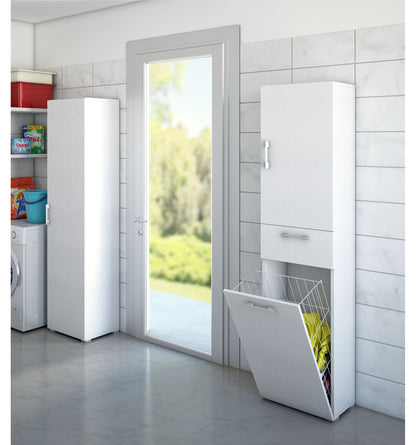 Mobile Multiuso con Cestello Porta Biancheria Bianco con maniglie