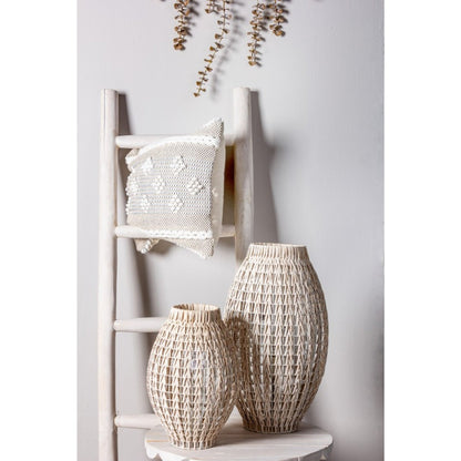 Lampada da tavolo in rattan sbiancato H51