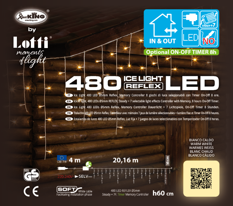 Ice Light WLED 480 LED 20,16 m x H60 cm, Luce bianca calda