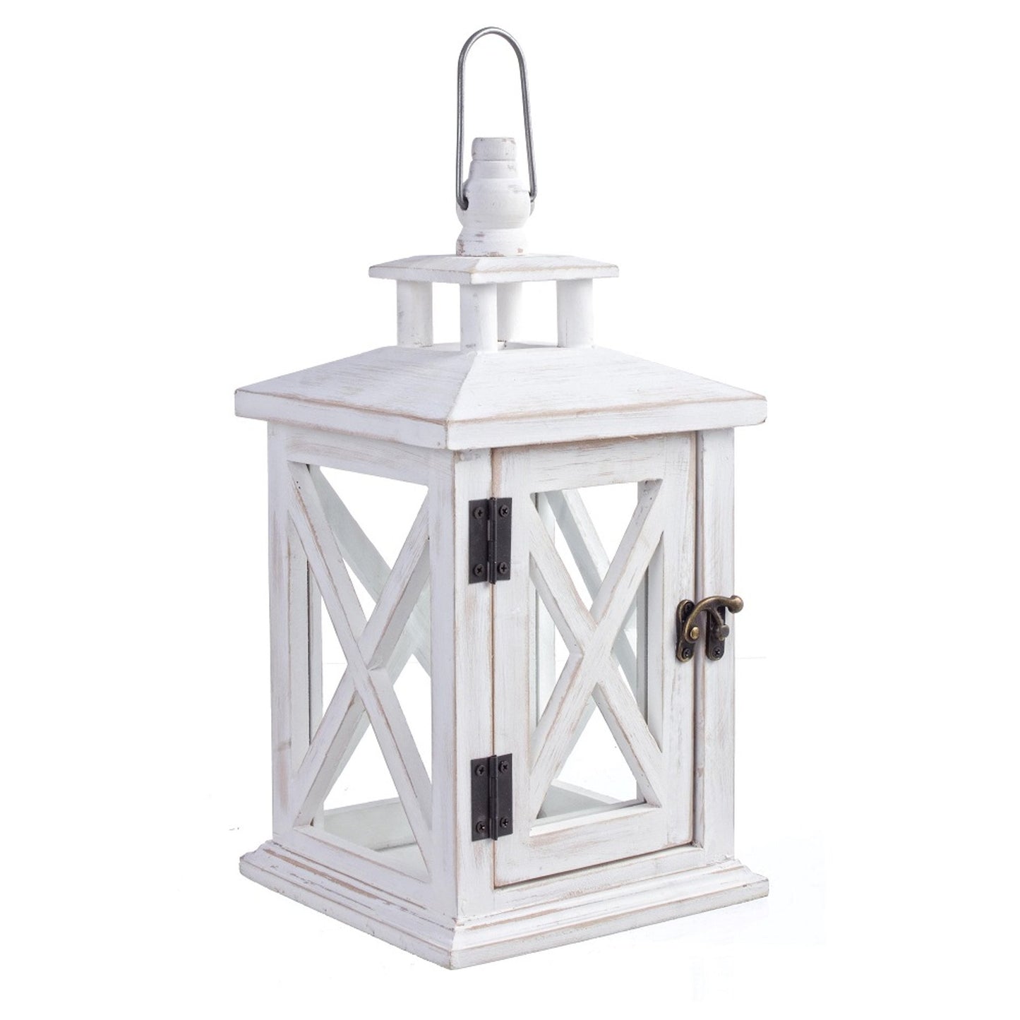 Lanterna bianca 17x17x33 cm in legno e vetro