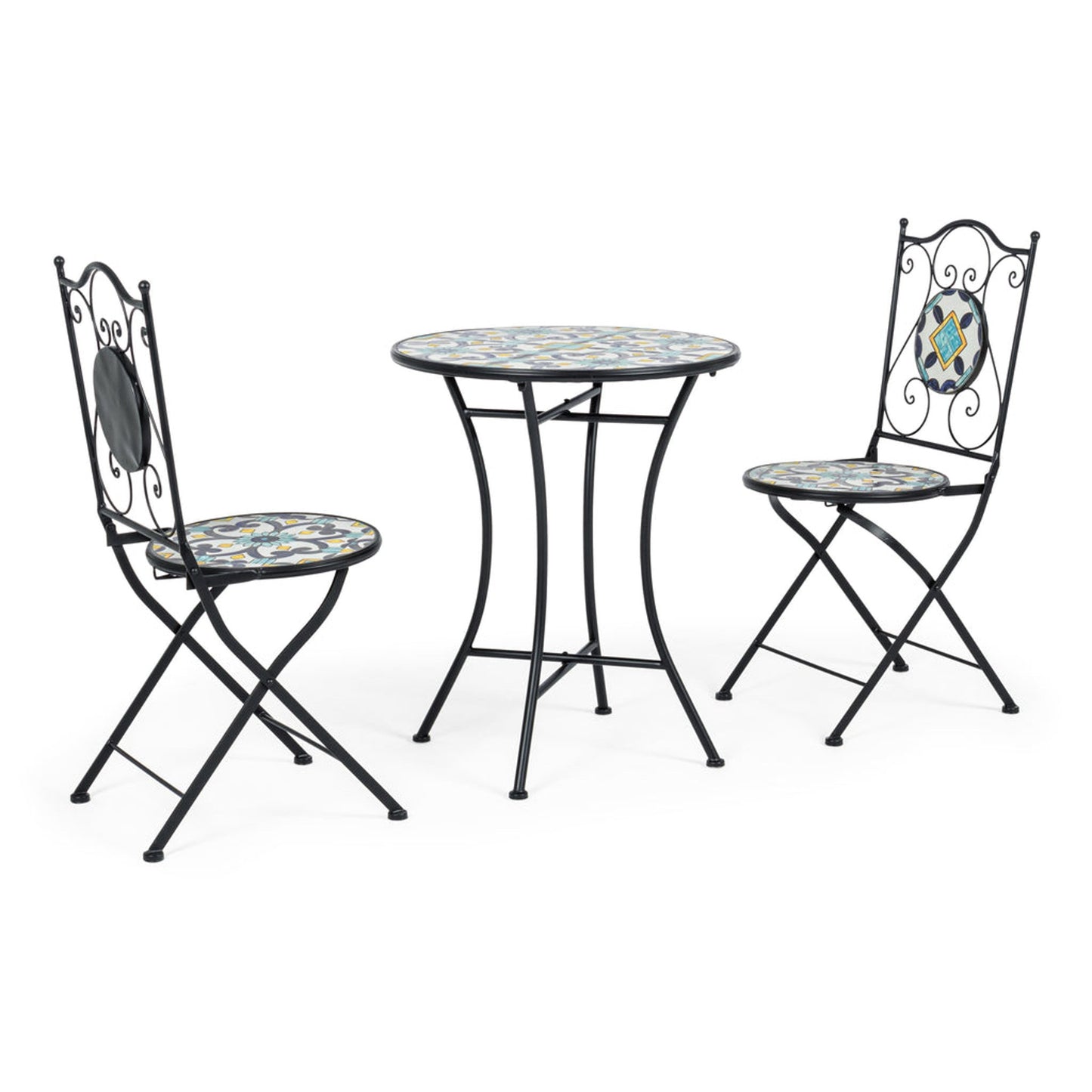 Set tavolo Ø 60x75h cm + 2 sedie pieghevoli