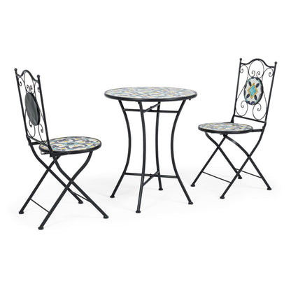 Set tavolo Ø 60x75h cm + 2 sedie pieghevoli