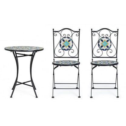 Set tavolo Ø 60x75h cm + 2 sedie pieghevoli