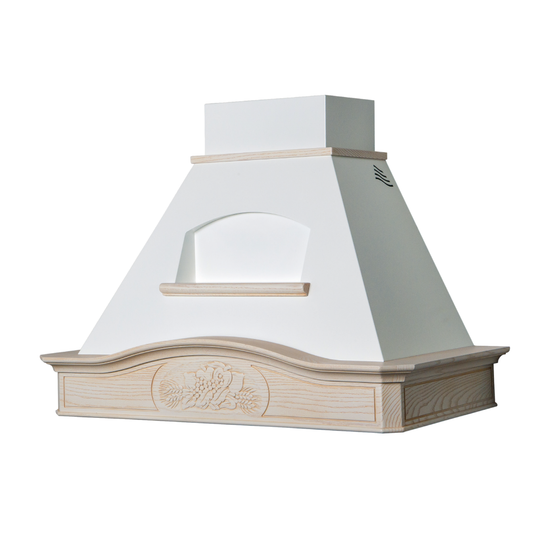 Cappa DÉSIRÉE inox bianco, cornice legno corda, 120 cm