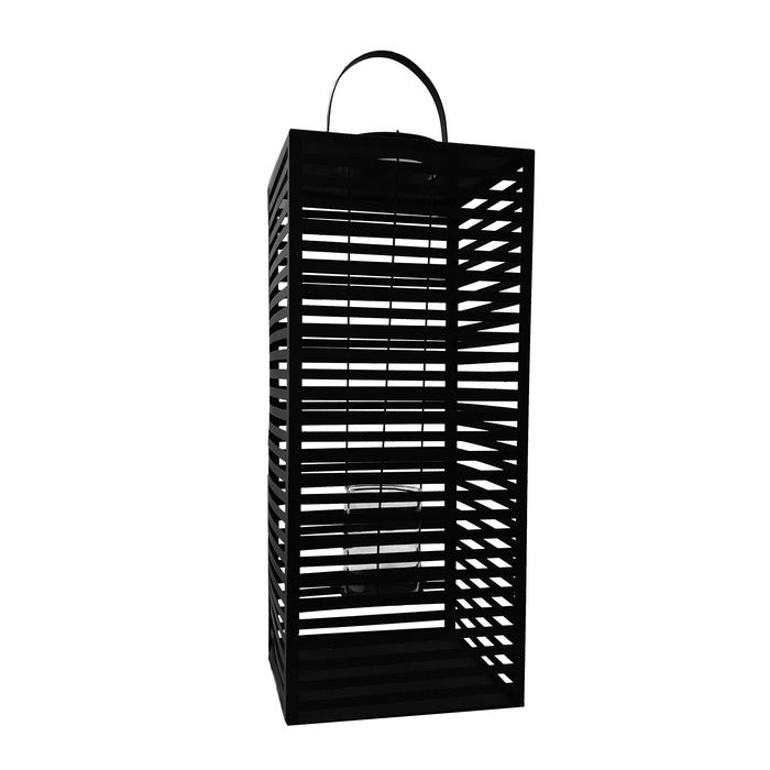 Lanterna da giardino in metallo nero, stile moderno, 25x25 cm, h. 60/70 cm