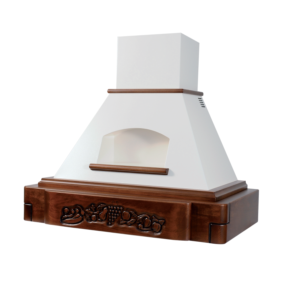 Cappa rustica bianca KATIA, cornice legno tabacco, 120 cm