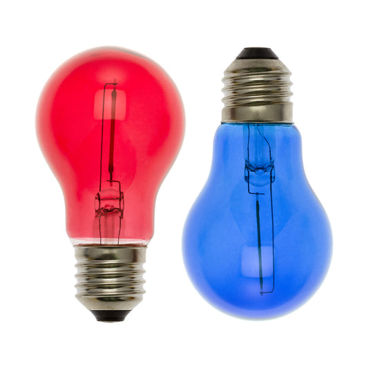 Set di 2 Lampade di Ricambio E27 36V a Goccia Ø60mm, Rosso e Blu
