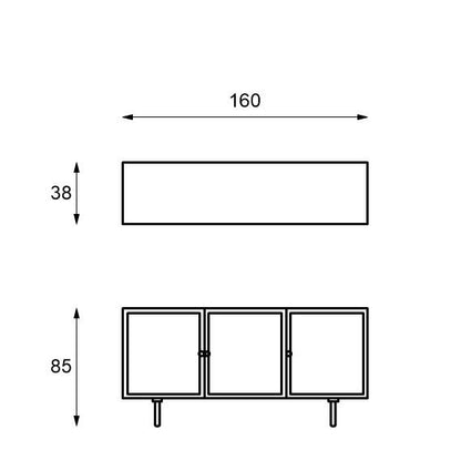 Madia moderna  grigio scuro rattan oro cm 160 x 38 x h 75