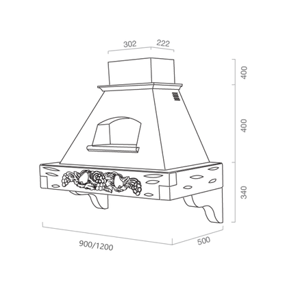 Cappa cucina rustica GIADA MAX bianca, legno intarsio tabacco, 90 cm