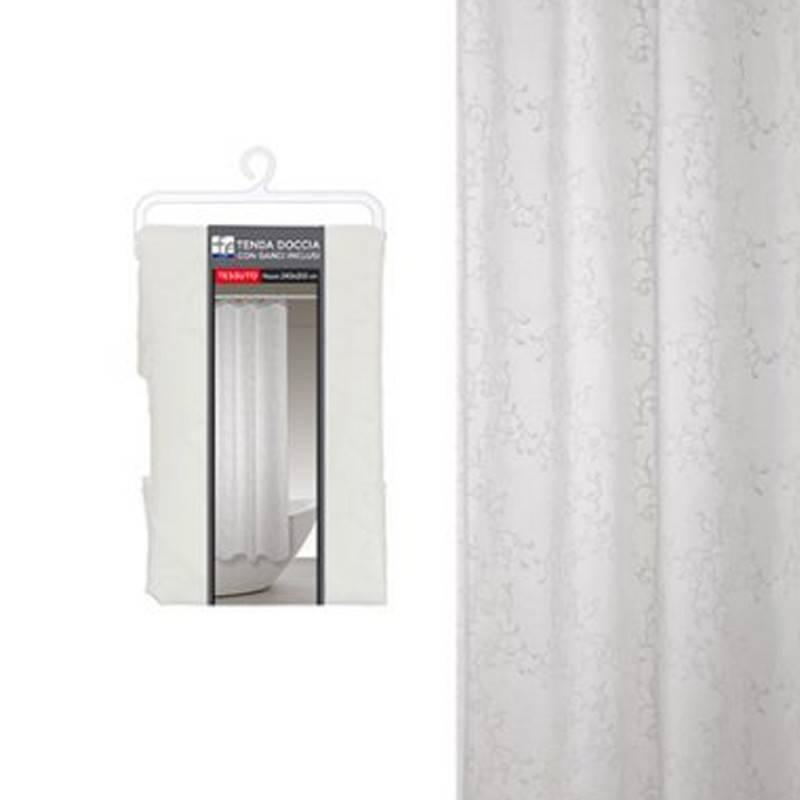 Tenda doccia con motivo rami geometrici in tessuto, misura 240 x 200 cm.