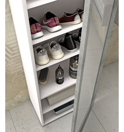 Scarpiera Con Anta A Specchio, 7 Ripiani, Bianco/Cemento