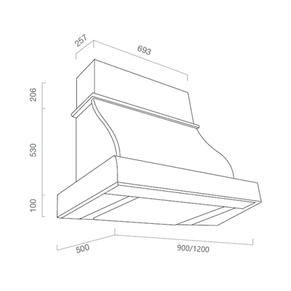 Cappa cucina rustica bianca con cornice in legno e orologio 120 cm