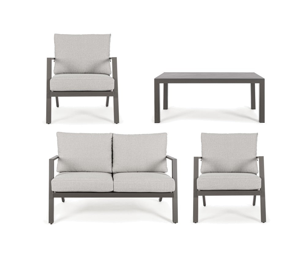 Salotto da giardino in alluminio verniciato marrone con seduta in tessuto sfoderabile - Harley