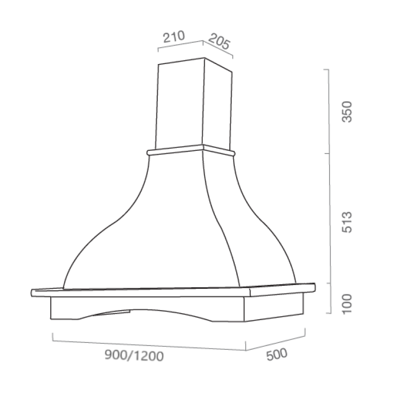 Cappa aspirante PROVENZA inox bianca cornice legno tabacco 90 cm