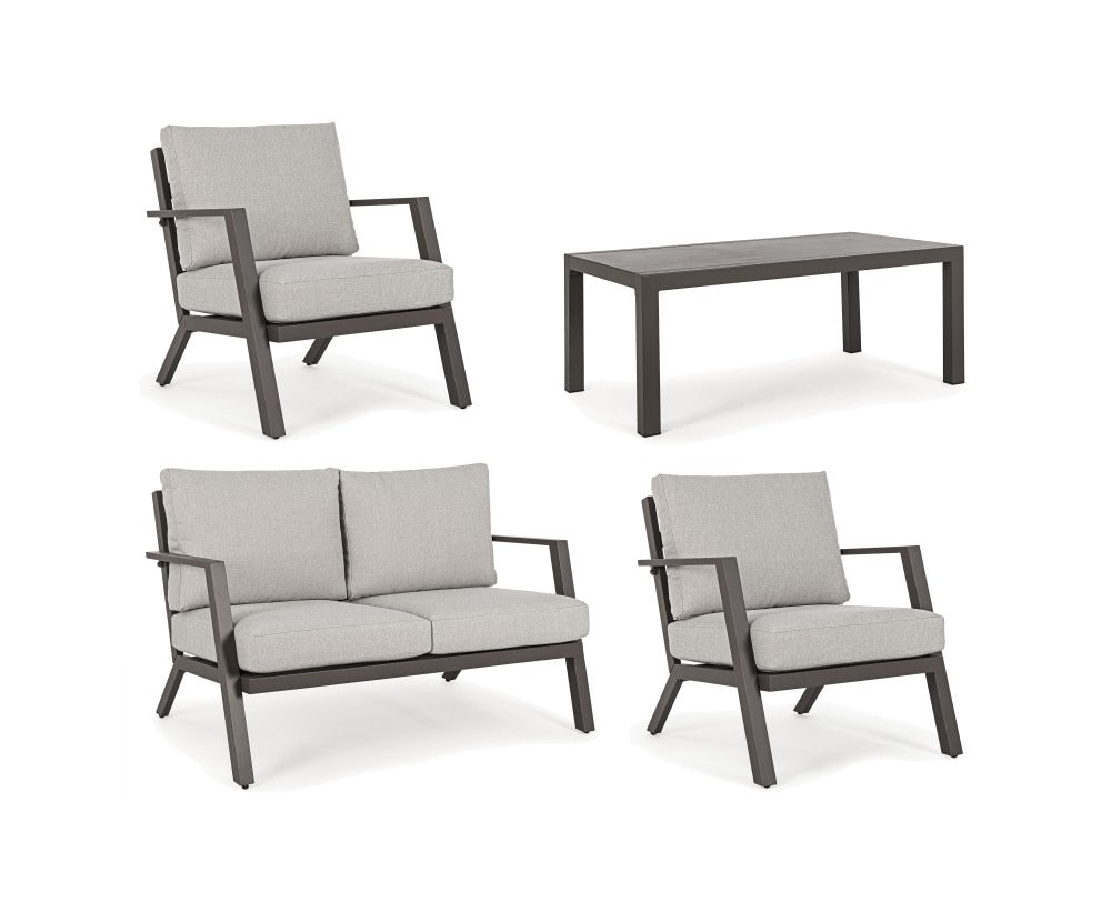 Salotto da giardino in alluminio verniciato marrone con seduta in tessuto sfoderabile - Harley