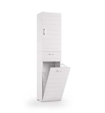 Mobile Multiuso con Cestello Porta Biancheria Bianco con maniglie