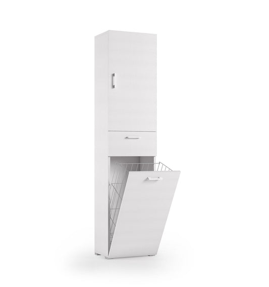 Mobile Multiuso con Cestello Porta Biancheria Bianco con maniglie