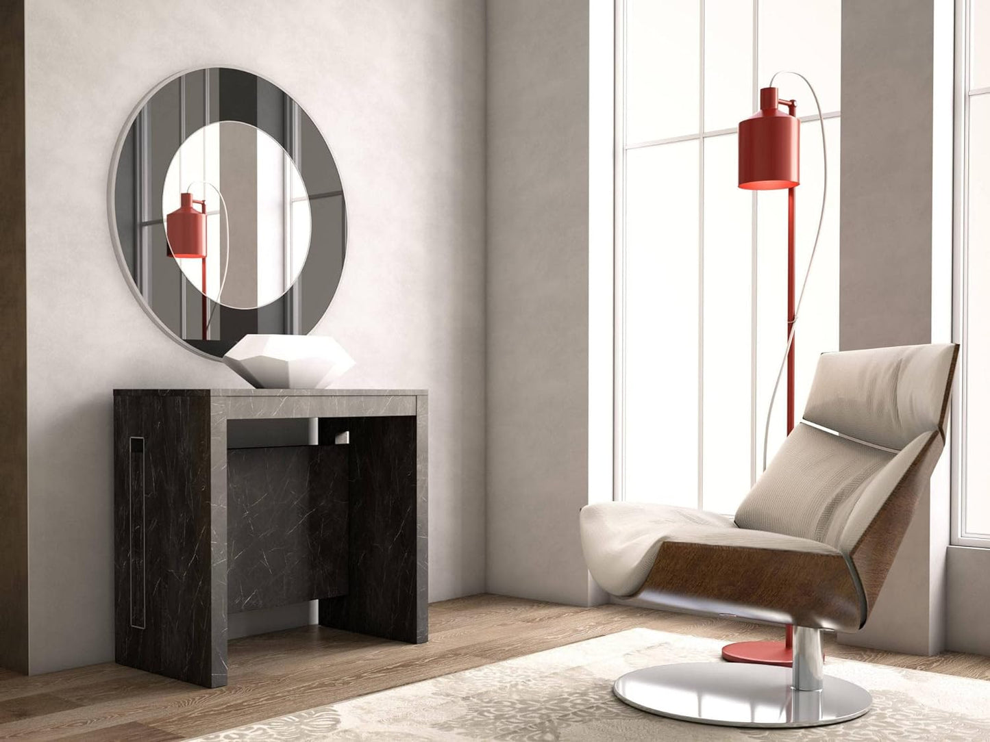 Tavolo Consolle Trasformabile Marmo Nero 80x44/186x76 cm