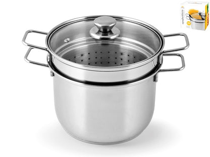 Spaghettiera in acciaio inox con cestello e coperchio in vetro Ø 24 cm