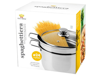 Spaghettiera in acciaio inox con cestello e coperchio in vetro Ø 24 cm