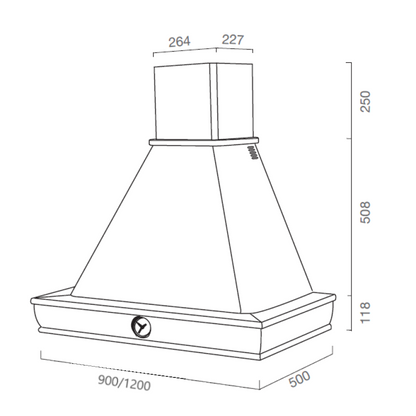 Cappa cucina rustica FOSCA bianca legno tabacco orologio 120 cm