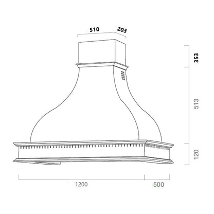 Cappa Cucina Rustica Bianca FAMILY, Cornice Legno Intarsio, 120 cm