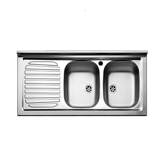 Lavello Cucina 2 Vasche con Gocciolatoio SX Acciaio 50x120 cm