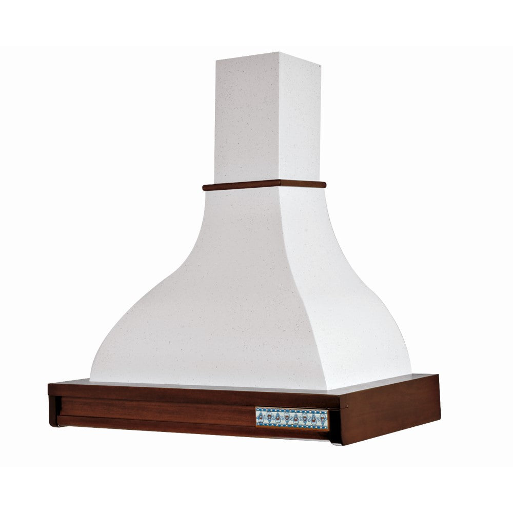 Cappa Rustica Bianca TAORMINA, Cornice Legno Intarsio Tabacco 90 cm