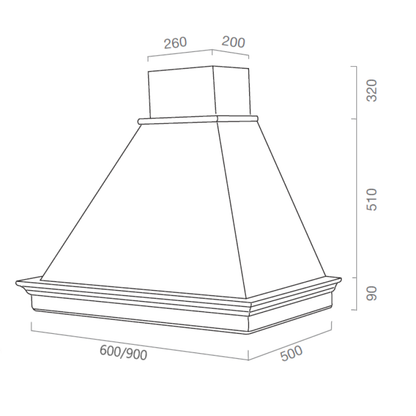 Cappa MARY, inox bianco, cornice legno tabacco, 60 cm