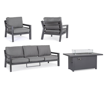 Set 4 Pz Salotto con Cuscino Hendrix Antracite in Alluminio, Acciaio, Vetro e Poliestere