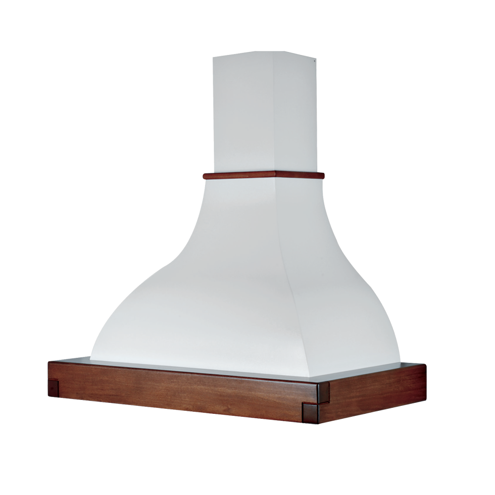 Cappa Cucina Rustica Bianca LALLA 90 cm con Cornice in Legno Tabacco