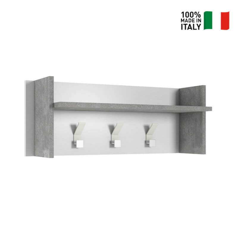 Pannello Appendiabiti Ampio Ripiano, 3 Ganci, Bianco Cemento
