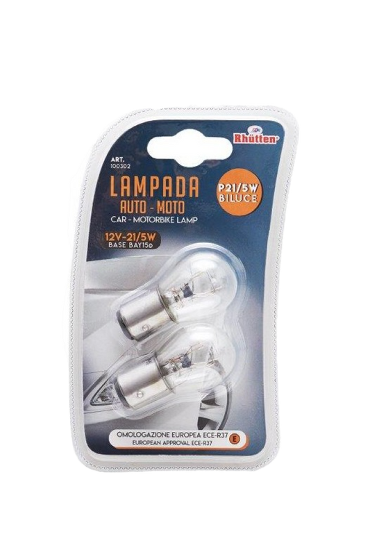 Lampada Auto-Moto X2 - Omologazione Europea Ece-R37, 12V - P21/5W