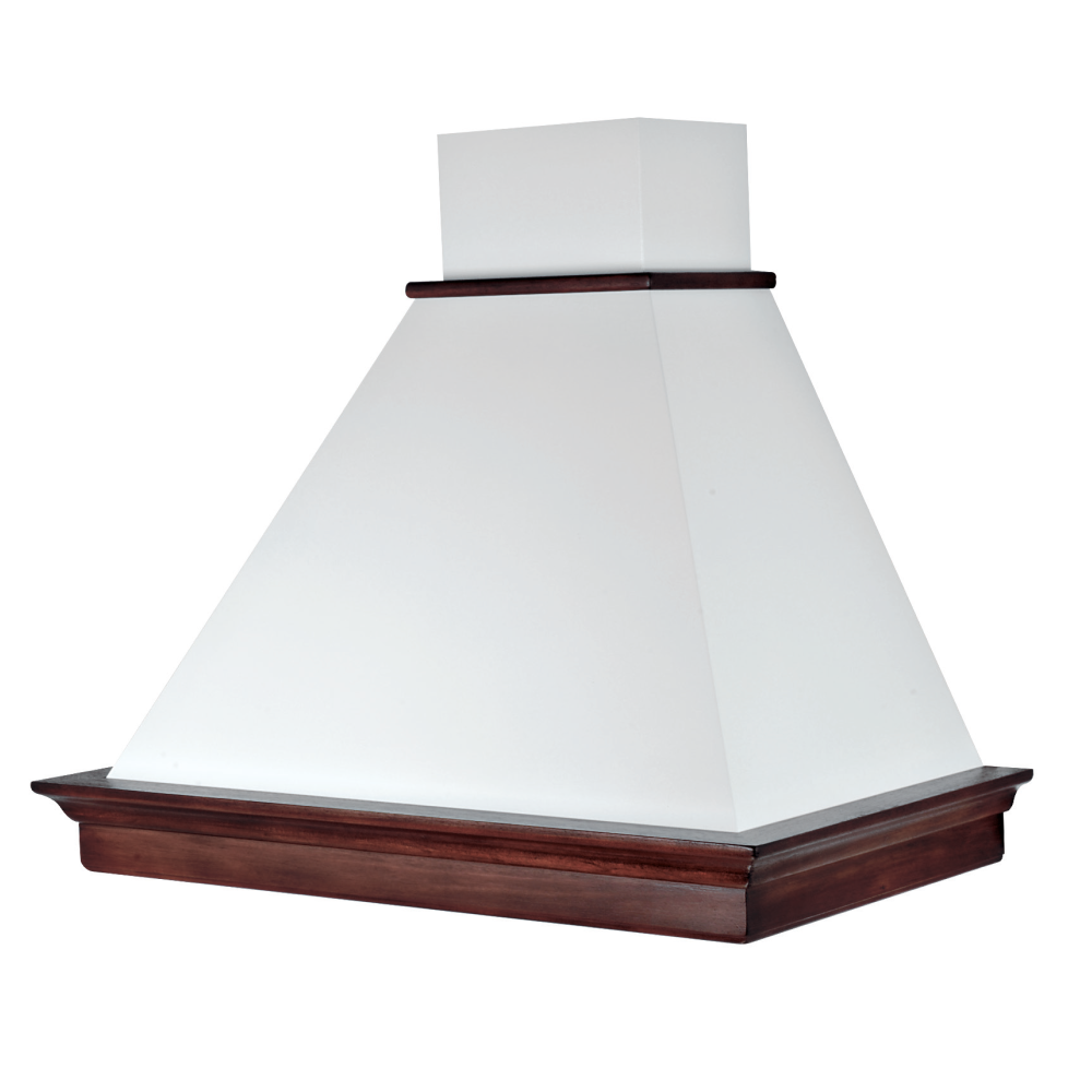 Cappa MARY, inox bianco, cornice legno tabacco, 60 cm