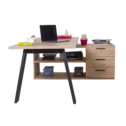 Scrivania Angolare con 3 Cassetti e 2 Vani - 171.50x74.70x143.50 cm