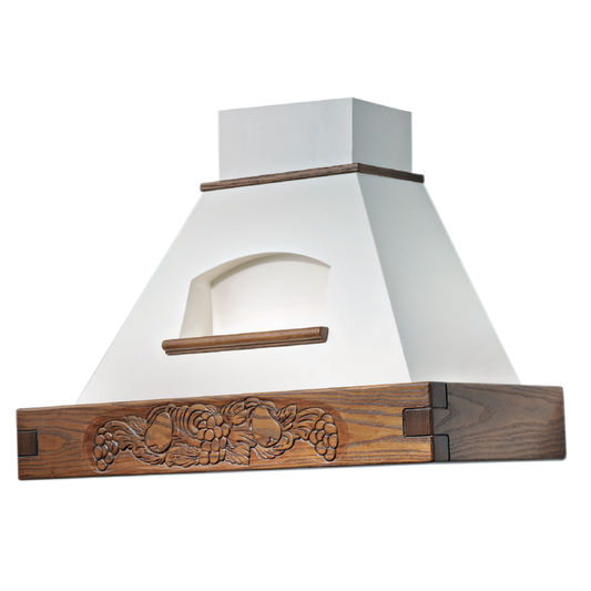 Cappa Cucina Rustica EPOQUE Bianca con Cornice Legno Tabacco 120 cm