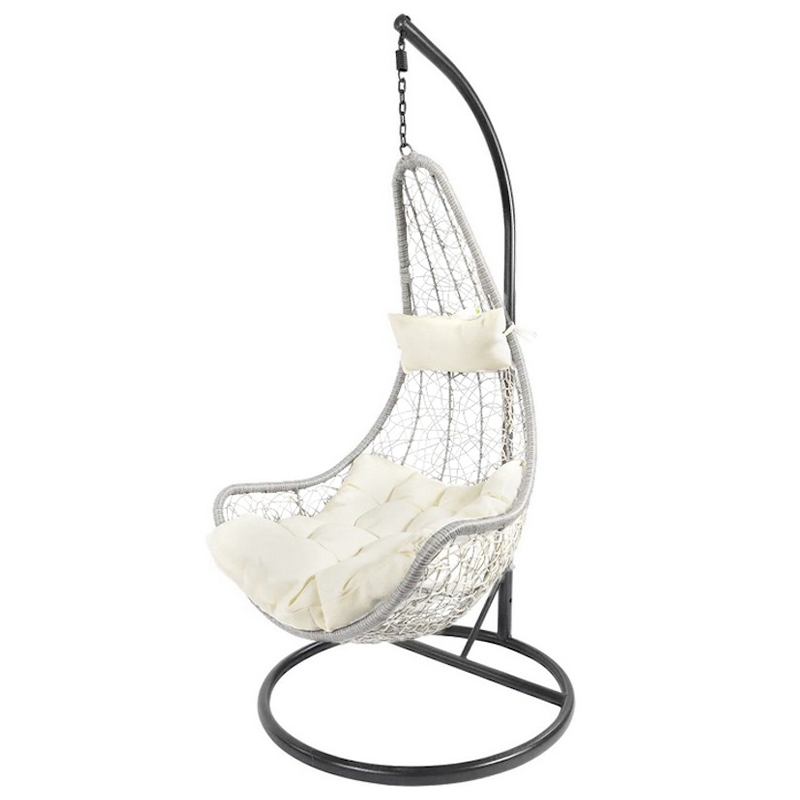 Poltrona Uovo Sospesa ALYSSA in Polyrattan Grigio con Cuscino 125x81x195h