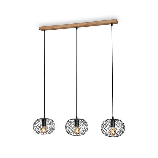 Sospensione Winki 3xe27 90 cm nero/legno