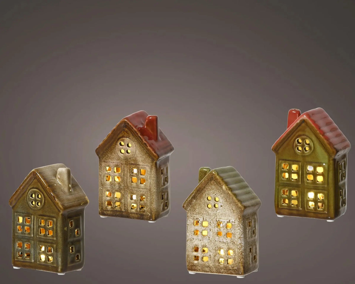 Casetta natalizia decorativa con LED 7 × 4,5 × H11,5 cm - 1 pezzo assortito