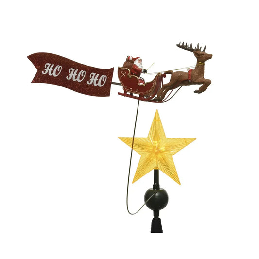 Puntale per albero di Natale con stella LED e Babbo Natale su slitta