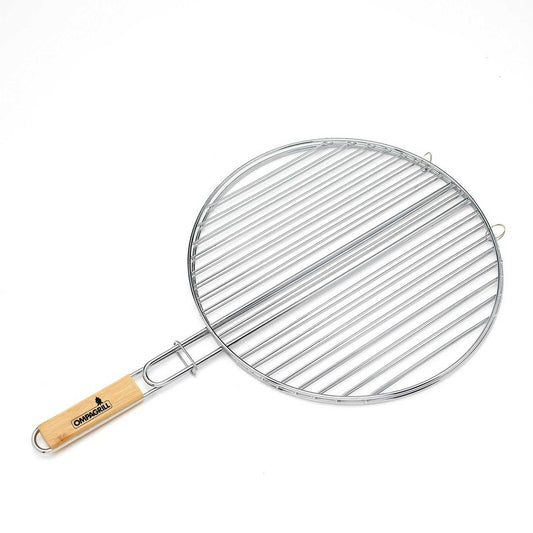 Griglia doppia Ø 40,5 cm in acciaio cromato con manico in bamboo