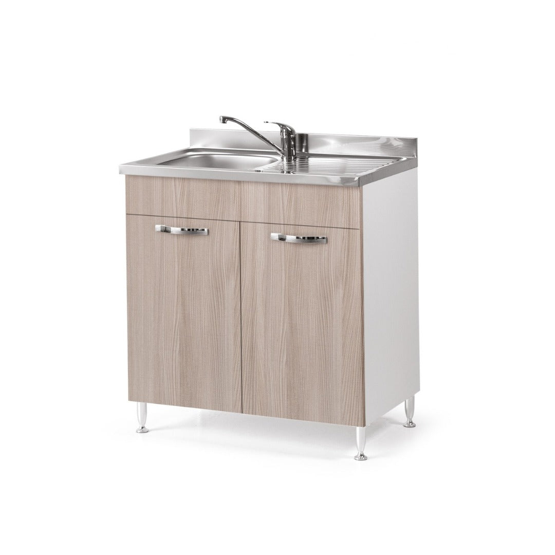 Sottolavello cucina bianco con 2 ante color olmo cm 80x50xH 85