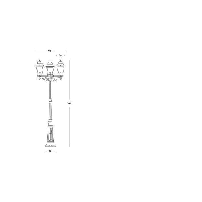 Lampione 3 luci  in pressofusione di alluminio nero diffusori in vetro h. 264 cm