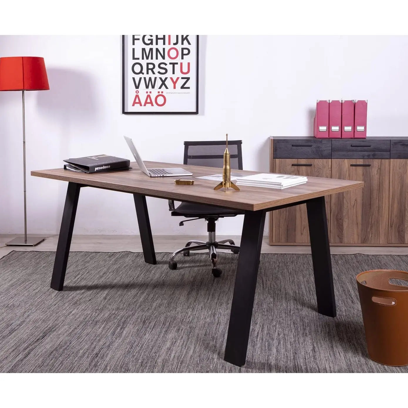 Scrivania Da Vinci cm 180x90 nero e noce brera