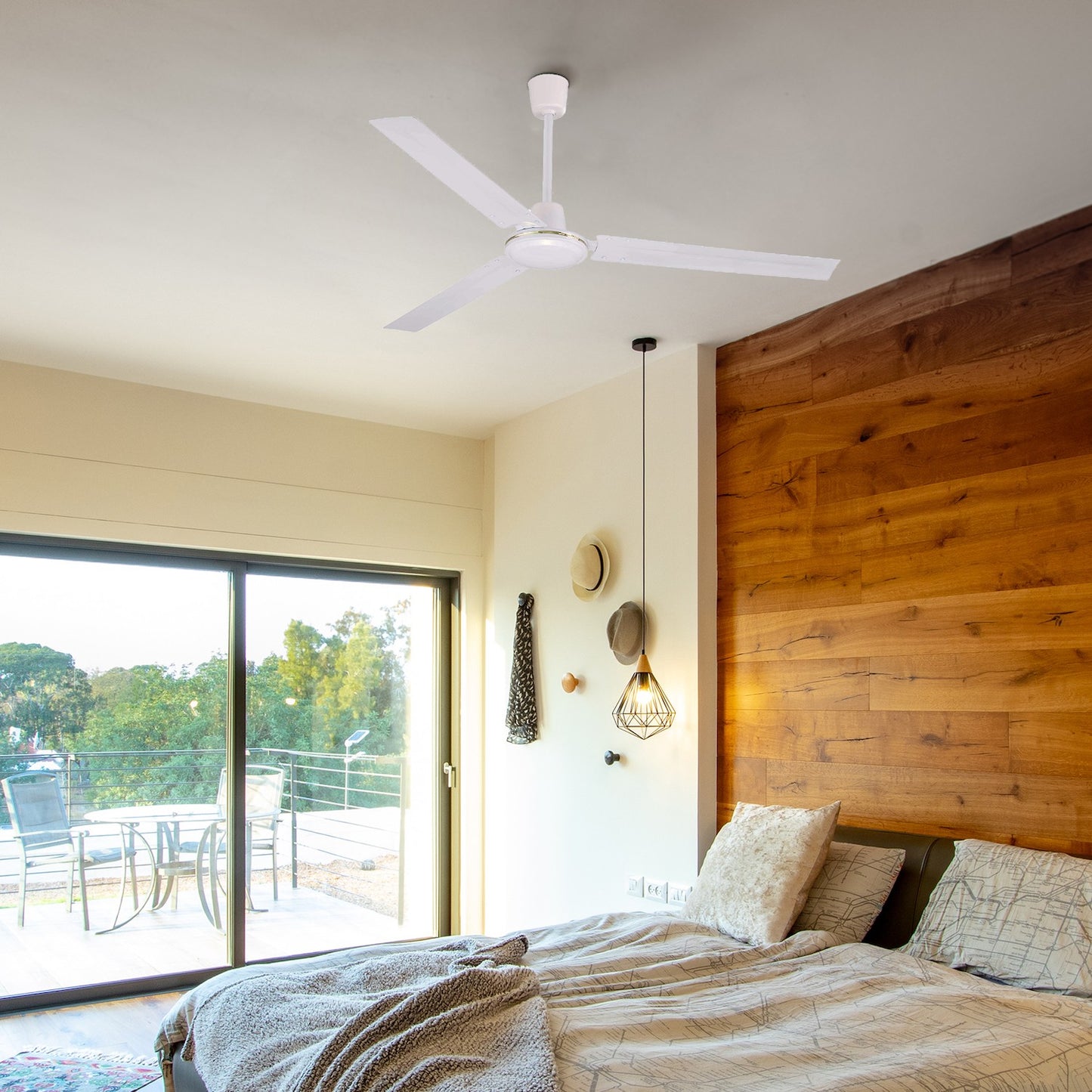 Ventilatore da soffitto industriale con 3 pale in metallo. 5 velocità. 70w