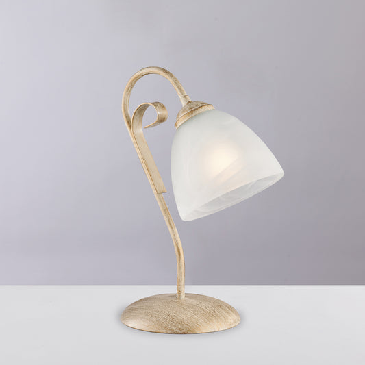 Lumetto in ferro laccato avorio con decorazione oro antico e diffusore in vetro diametro 13 alabastro bianco 1 luce H.30 - Ø23